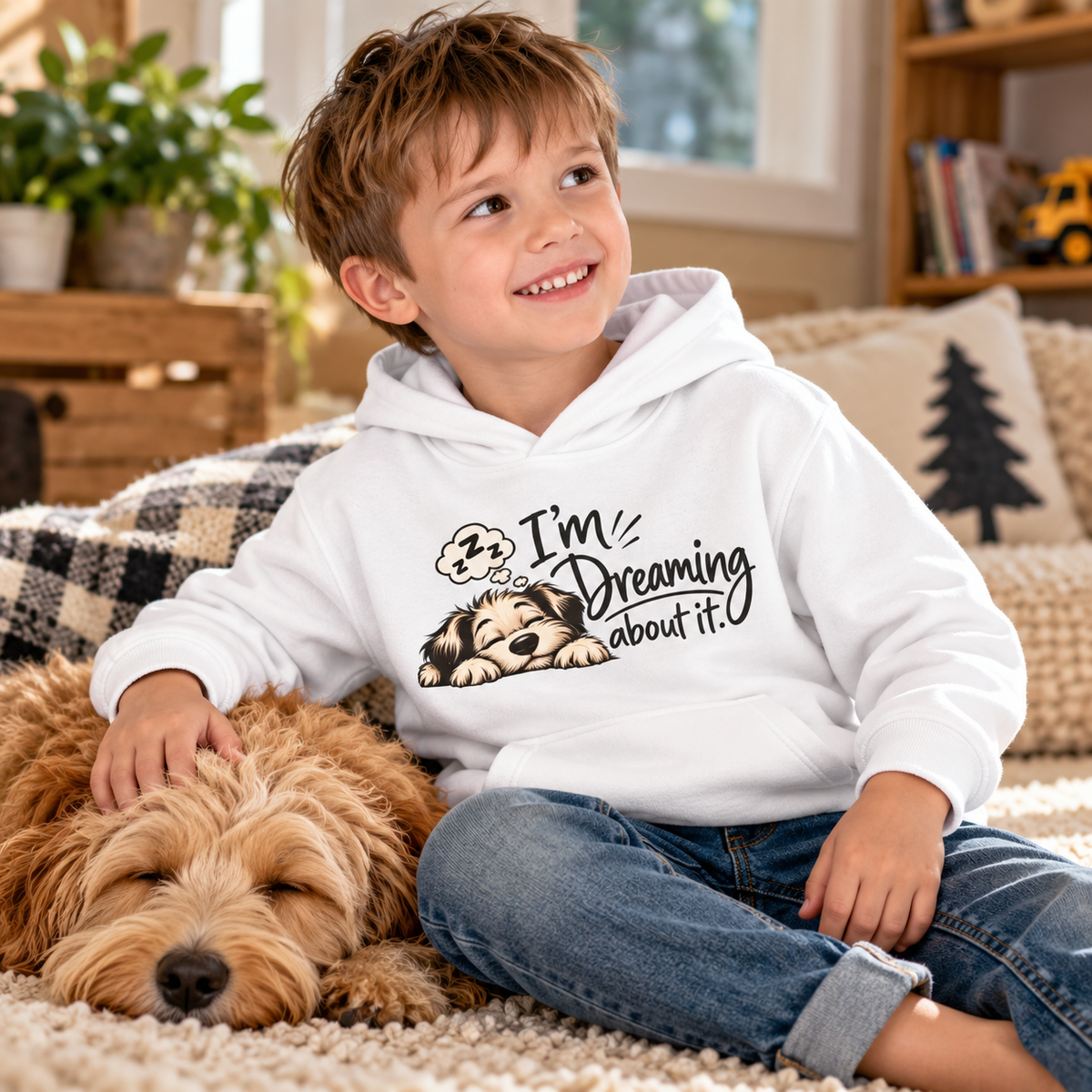 Toddler Hoodie - "I'm Dreaming About It" Puppy Pullover