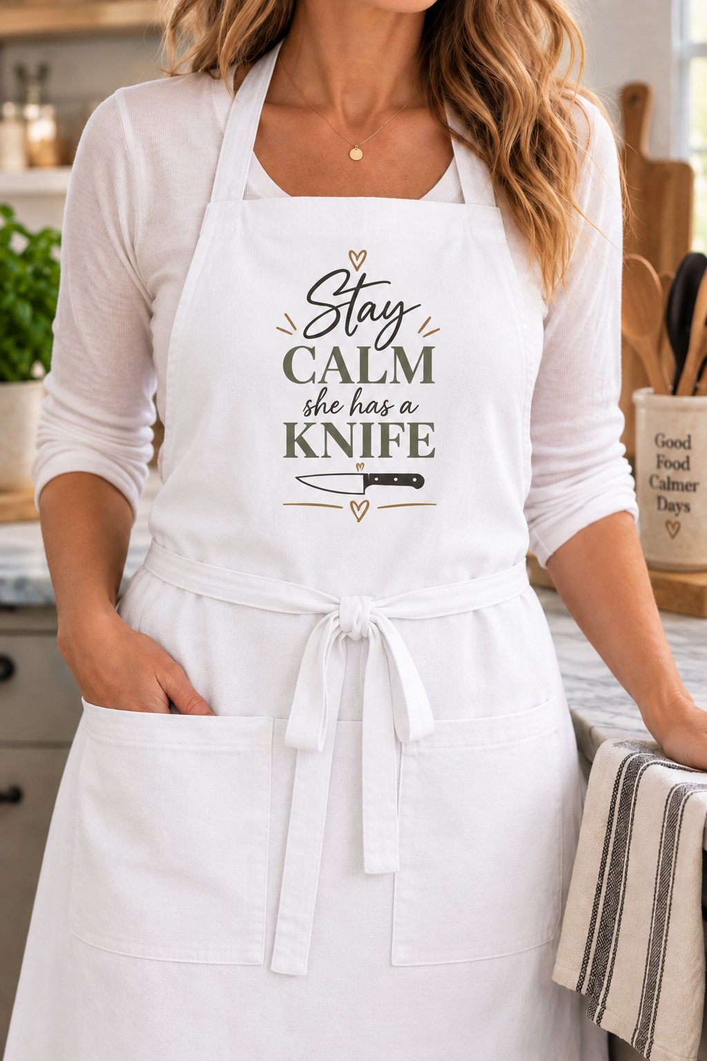 Stay Calm She Has a Knife Apron | Funny Kitchen Gift