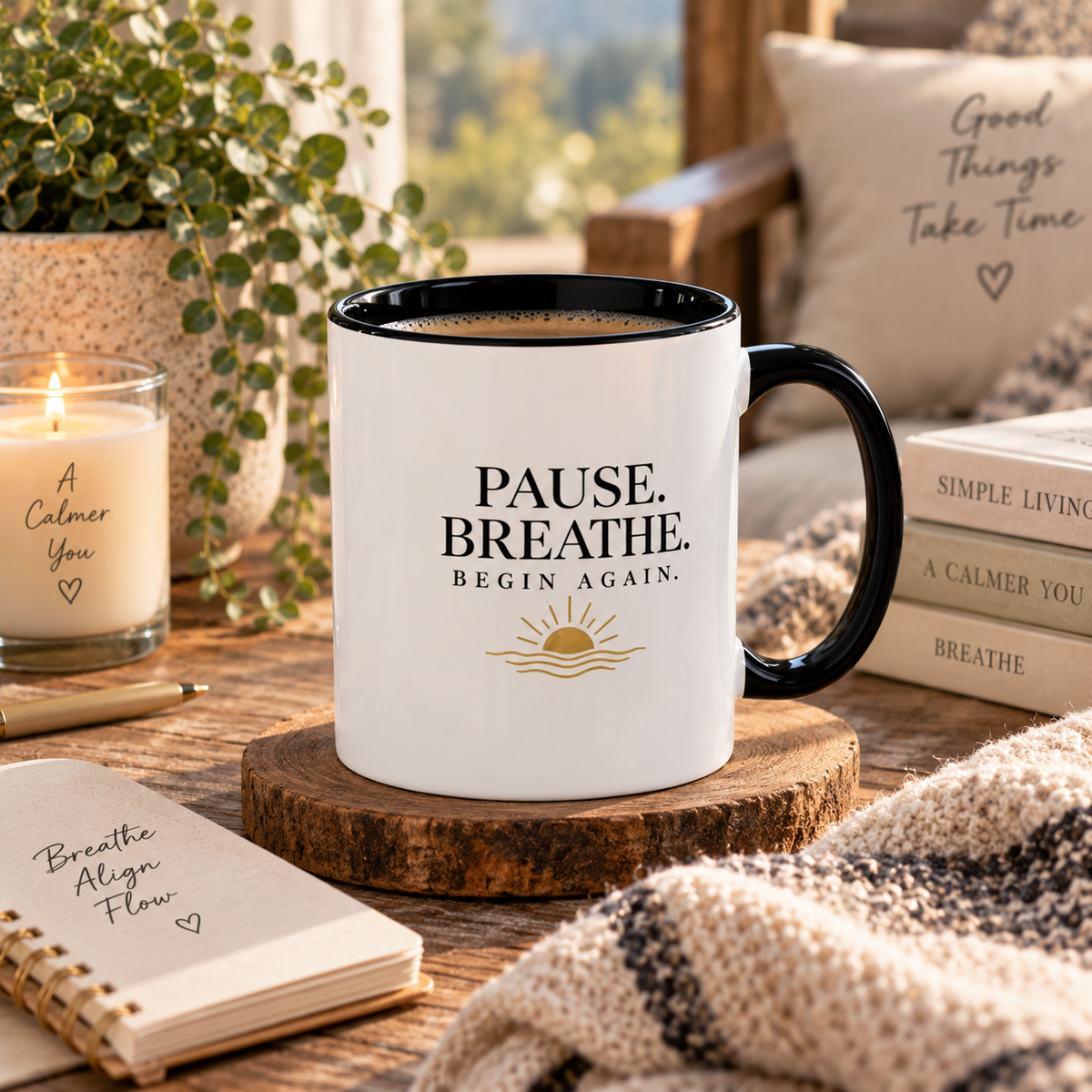 Pause. Breathe. Begin Again Mug — Inspirational Ceramic
