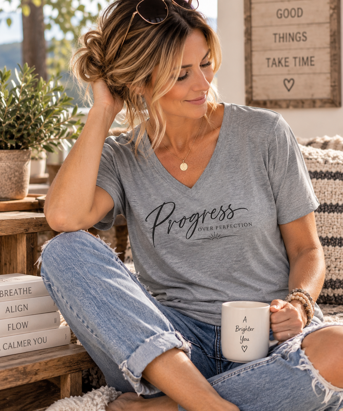 Progress Script V-Neck T-Shirt
