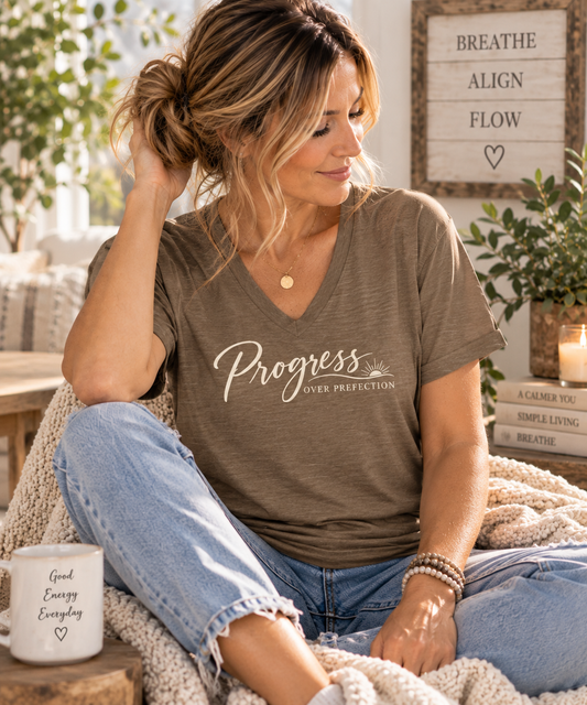 Progress Over Perfection Women’s V-Neck Graphic Tee