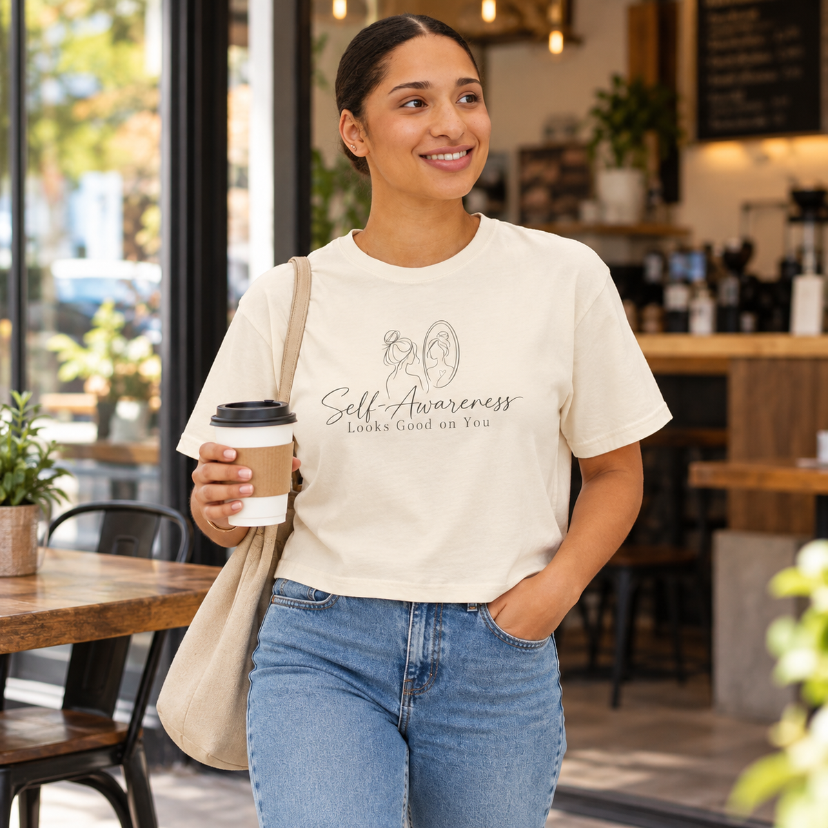 Self-Awareness Women's Boxy Tee | Minimal Line Art Self-Care Shirt