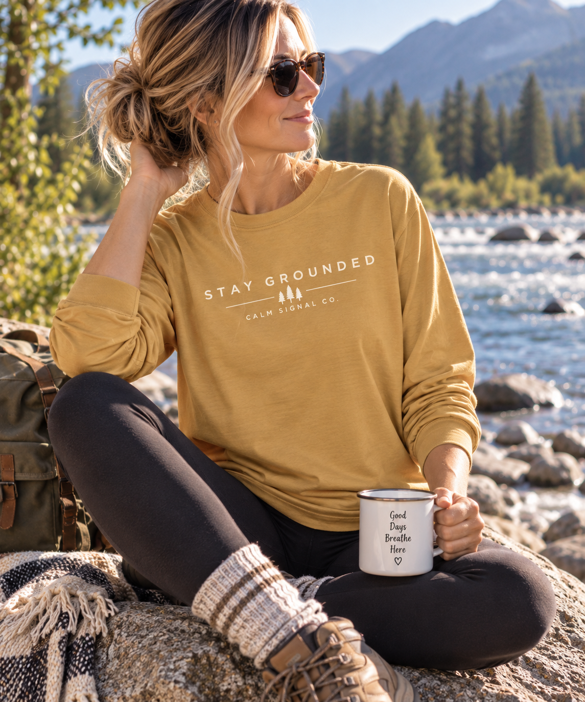 Stay Grounded white  lettering Long Sleeve Tee