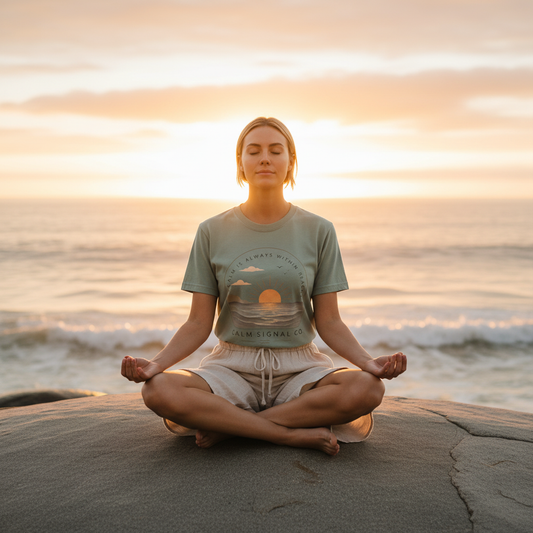 Sunset Calm Tee Sage Lifestyle