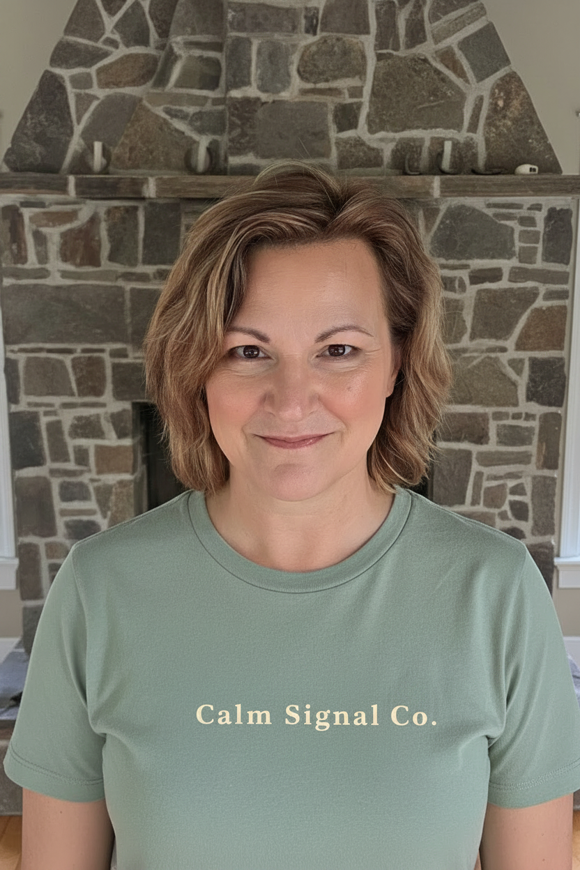 Suzzanne in Calm Signal Co. tee