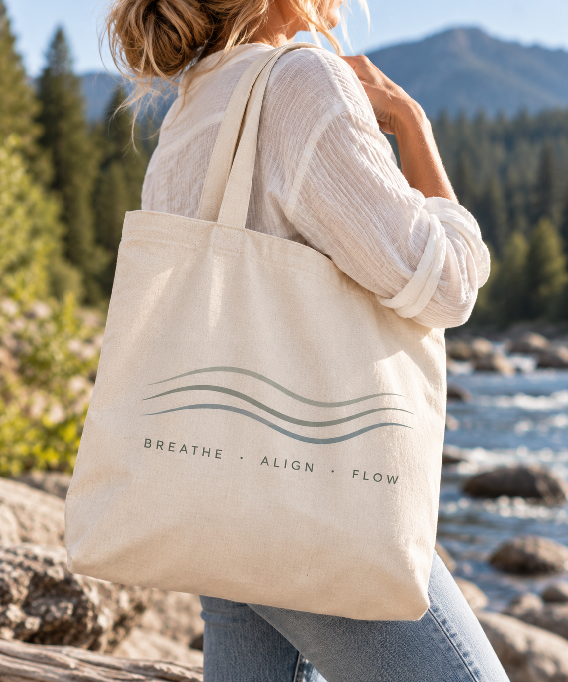 Minimal Wave Cotton Canvas Tote Bag