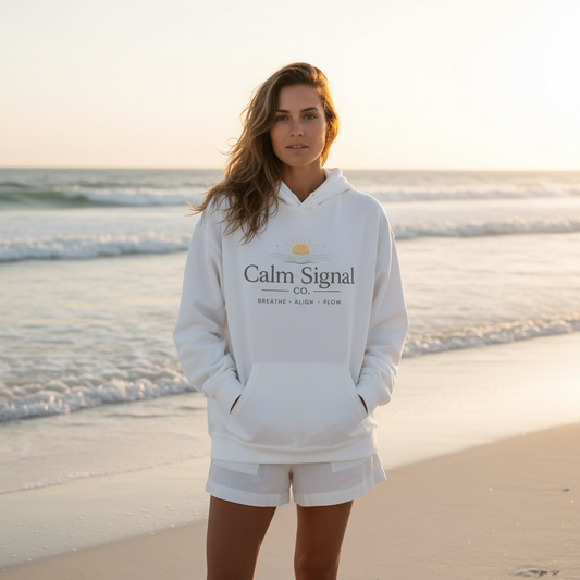 White Hoodie Colored Logo Beach Lifestyle